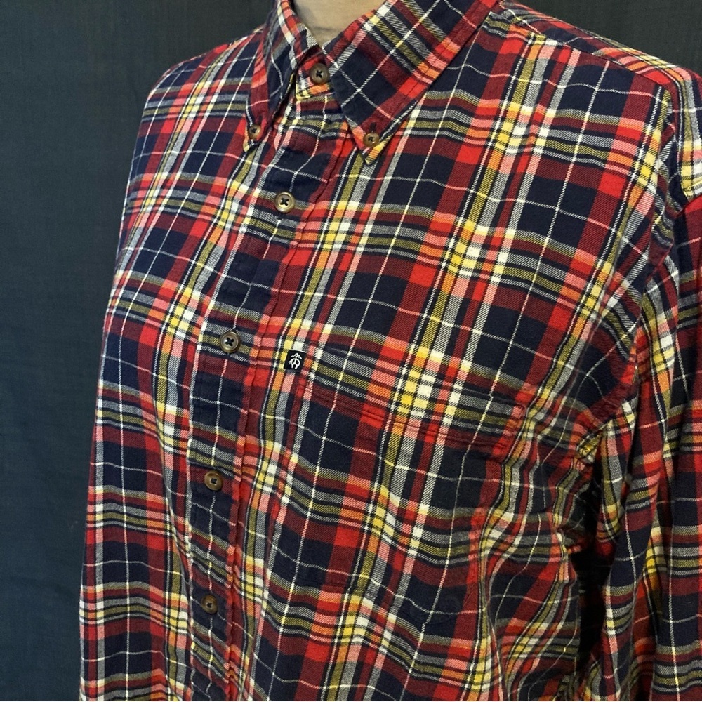 Brooks Brothers 100% Cotton Men's Button Down Blue & Red Plaid Flannel Shirt - Picture 2 of 12